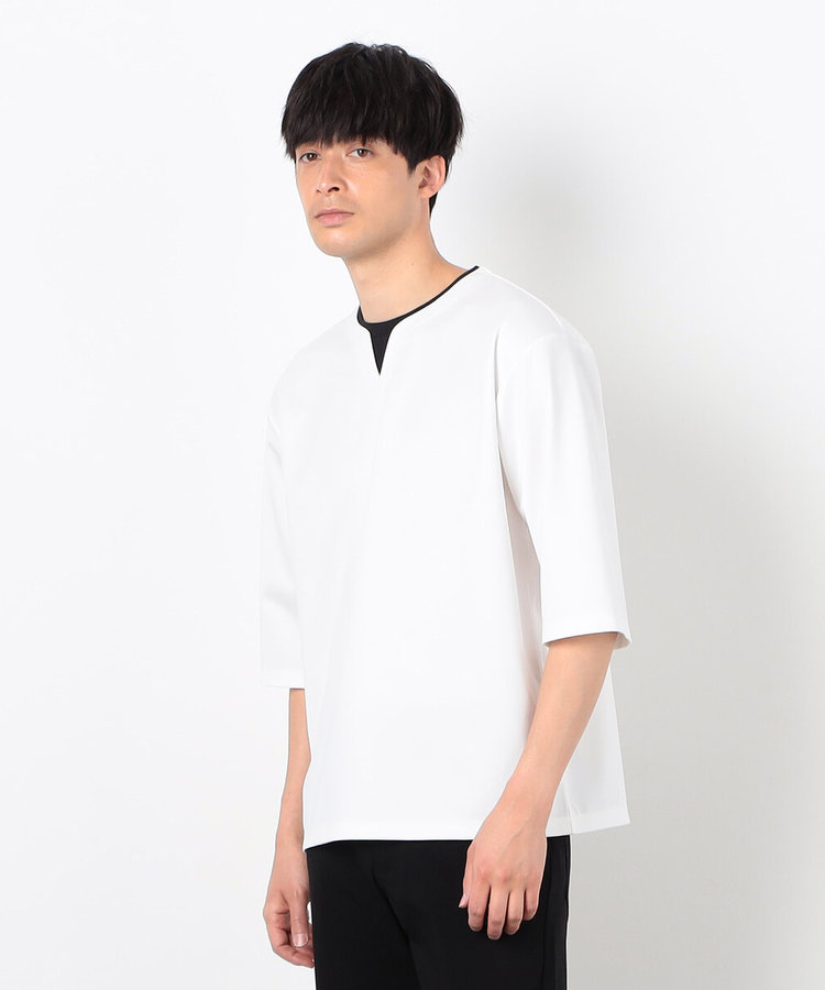 フェイクレイヤード キーネックＴシャツ 七分袖