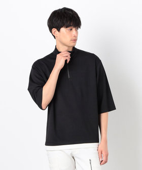 Argue Cultureハーフジップ ポロシャツ ストライプ レイヤード風 TS DESIGN 3015 半袖ハーフジップ 作業服 作業着 | Tシャツ