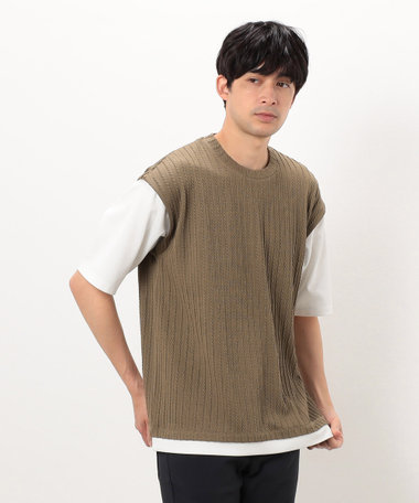 ケーブル柄 ベスト フェイクレイヤードＴシャツ