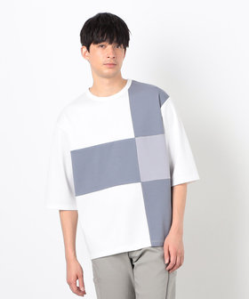 七分袖 カラーブロック パッチワークTシャツ（47-60TK24-205