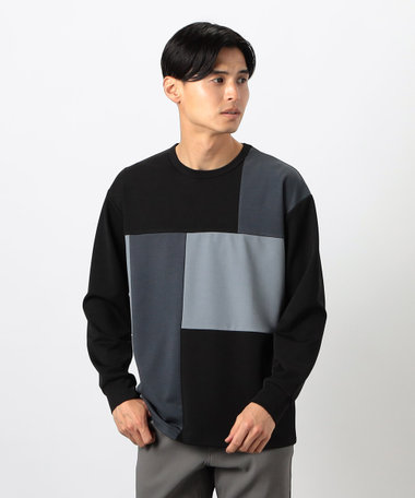 カラーブロック パッチワーク クルーネックTシャツ（47-60TK26