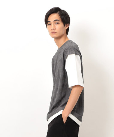 ケーブル柄 ベスト フェイクレイヤード Ｔシャツ