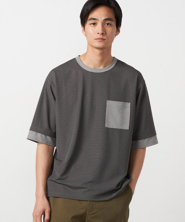 軽量スクエアジャガード フェイクレイヤードTシャツ