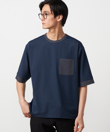 軽量スクエアジャガード フェイクレイヤードTシャツ