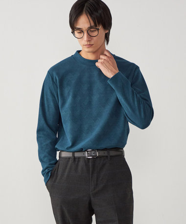 幾何学柄 モックネックTシャツ