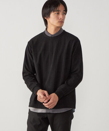 ケーブル柄 クルーネックTシャツ