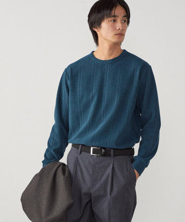 ケーブル柄 クルーネックTシャツ