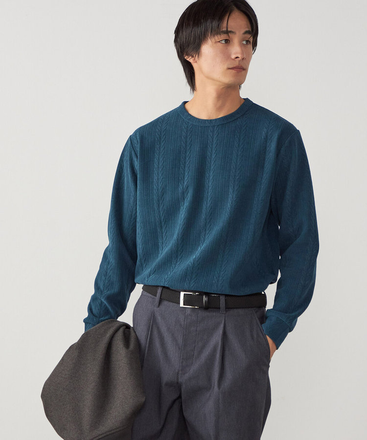 ケーブル柄 クルーネックTシャツ