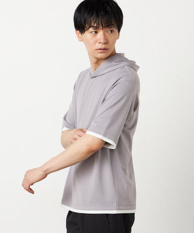 【吸水速乾】フェイクレイヤード フーデッド Tシャツ