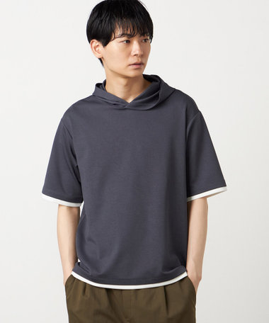 【吸水速乾】フェイクレイヤード フーデッド Tシャツ