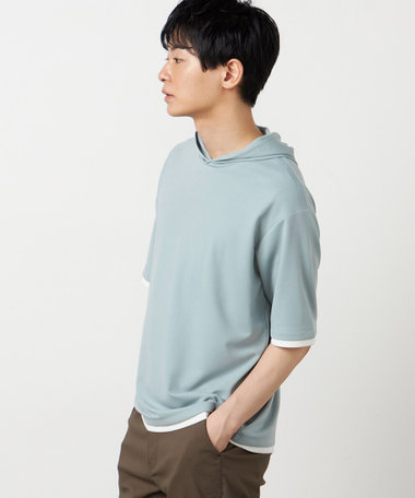 【吸水速乾】フェイクレイヤード フーデッド Tシャツ