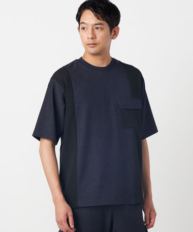 デニムライクストレッチ 半袖プルオーバー