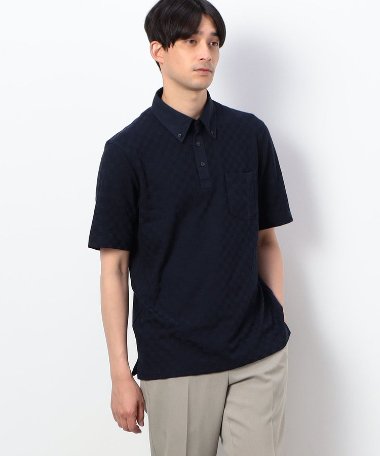 【吸水速乾】市松ジャカードコンビポロシャツ