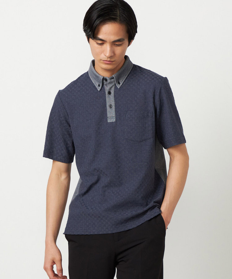 【吸水速乾】市松ジャカード ポロシャツ