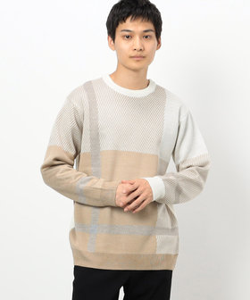 カラーブロック パッチワーク クルーネックTシャツ（長袖） （T