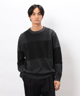 チェック柄ジャガード クルーネックニット（47-71KM11-205