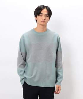 チェック柄ジャガード クルーネックニット（47-71KM11-205