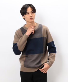 チェック柄ジャガード クルーネックニット（47-71KM11-205