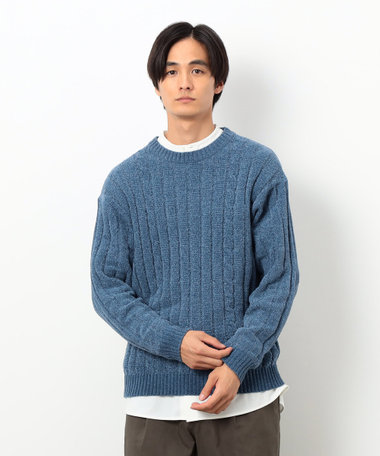 モール ケーブル入りワイドリブニット
