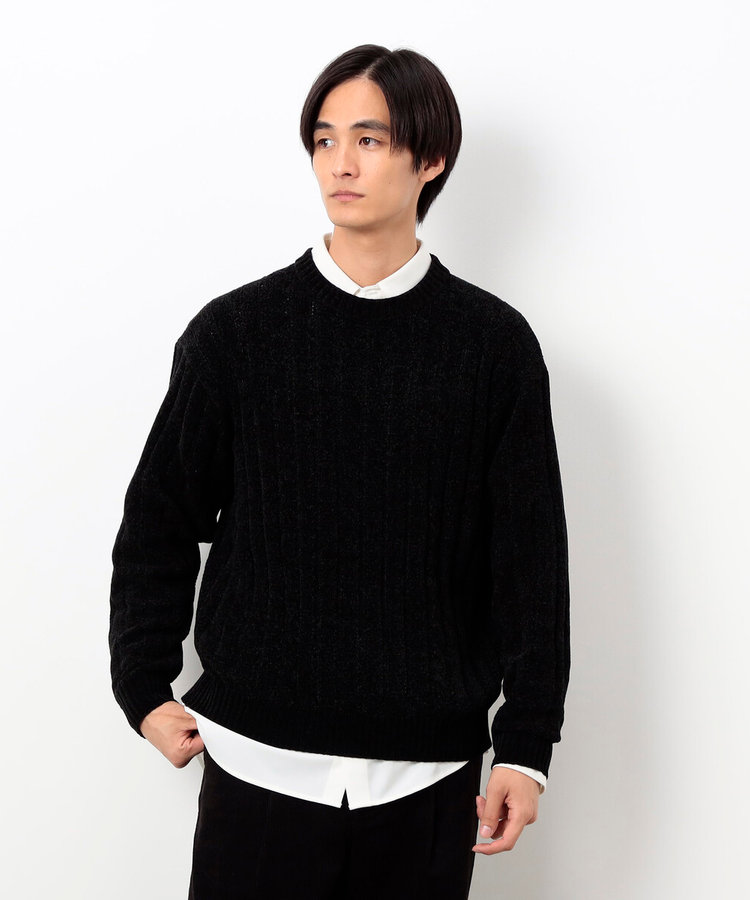 モール ケーブル入りワイドリブニット