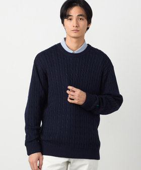 ケーブル柄 クルーネックプルオーバー