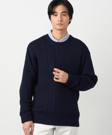 ケーブル柄 クルーネックプルオーバー