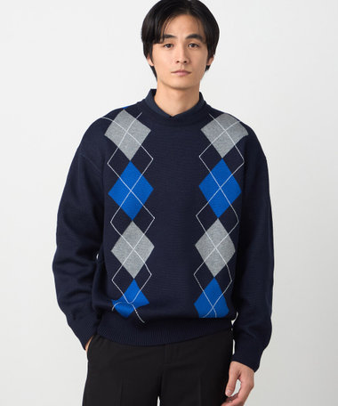 アーガイル柄 クルーネックプルオーバー