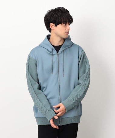 ダンボールニット×ニット コンビジップパーカー