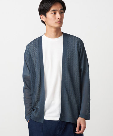 【セットアイテム】リネンライクケーブル ボタンレスカーディガン＋T/C天竺Tシャツ