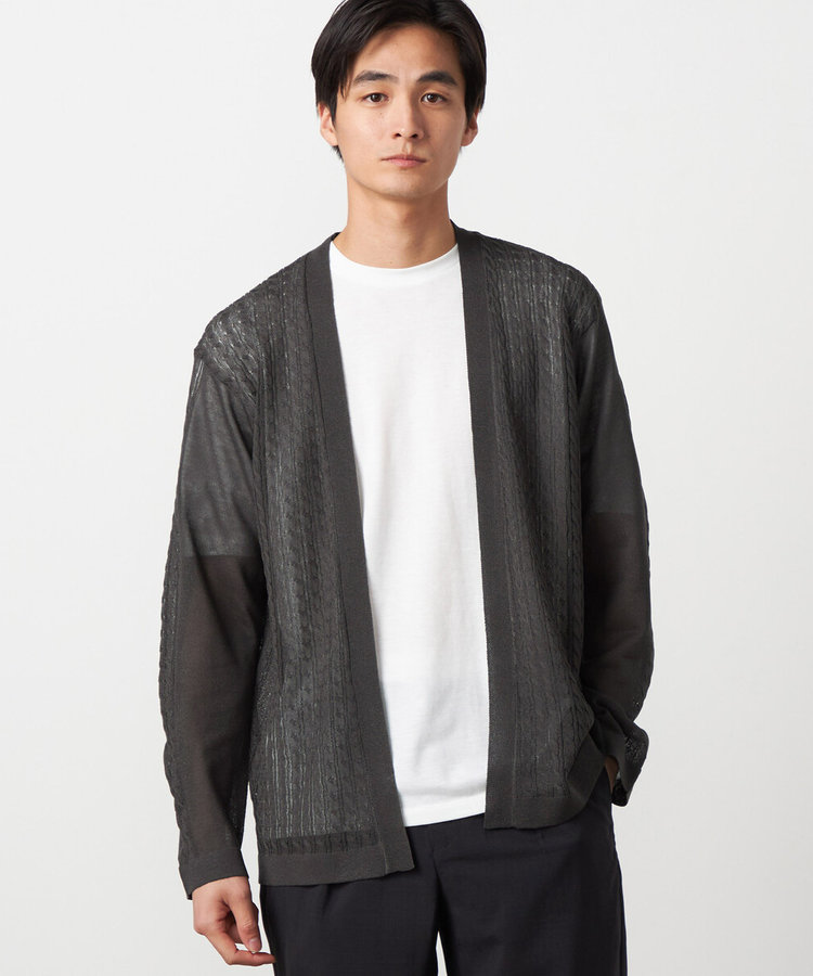 【セットアイテム】リネンライクケーブル ボタンレスカーディガン＋T/C天竺Tシャツ