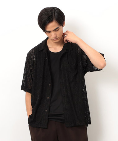 透かし柄レース オープンシャツ