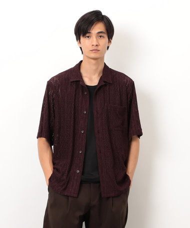 透かし柄レース オープンシャツ