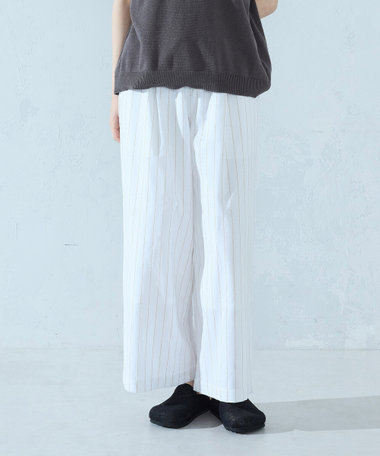 シャンブレー ワイドストライプパンツ