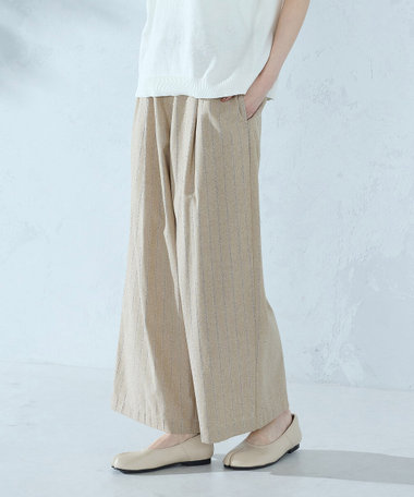 シャンブレー ワイドストライプパンツ