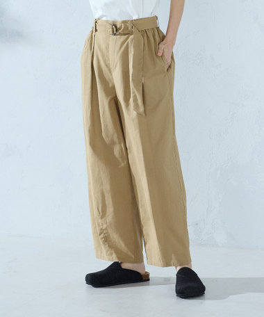 コットンリネンベルト付きパンツ/セットアップ対応
