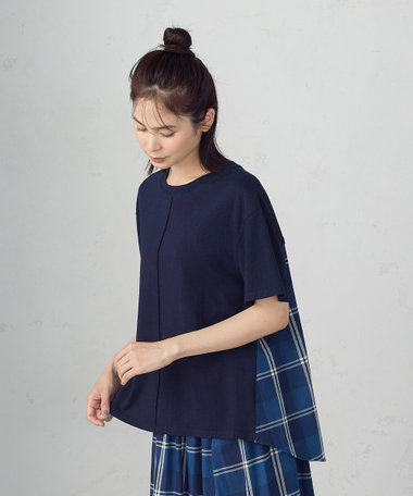 インディゴチェック　バックフレアＴシャツ / セットアップ対応