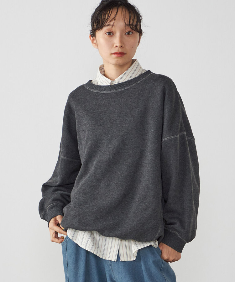 配色ステッチ 裏起毛プルオーバー