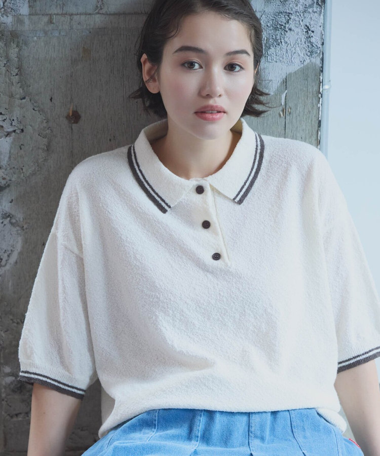 配色ラインニットポロ