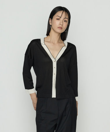 〔 Sサイズ 〕 シルキー天竺ニット バイカラーカーディガン