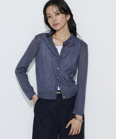 〔 Sサイズ 〕 レーヨンイタリア糸 ワイドリブポロカーディガン