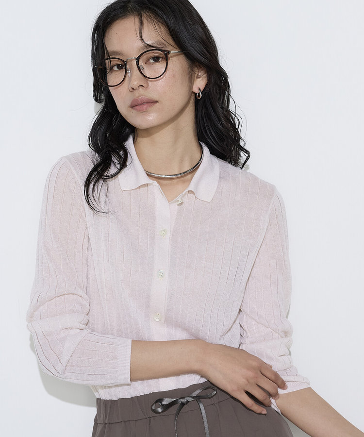 〔 Sサイズ 〕 レーヨンイタリア糸 ワイドリブポロカーディガン