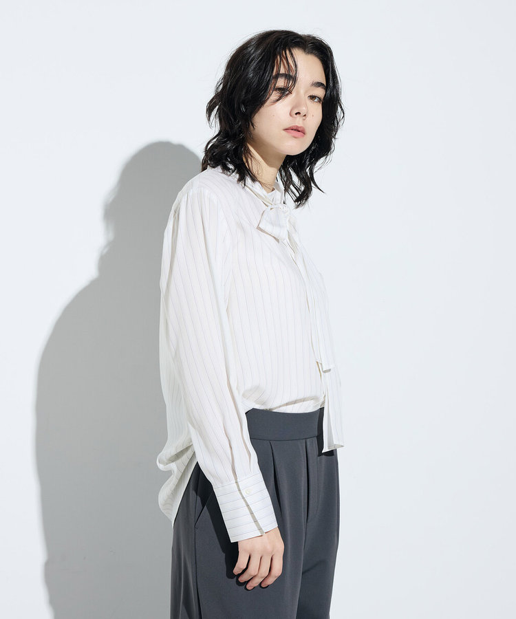 【Oggi1月号掲載】〔 Sサイズ 〕 リヨセルストライプ ボウタイブラウス