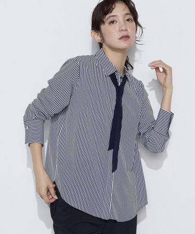 〔 Sサイズ 〕 デシンストライプ ボウタイシャツ