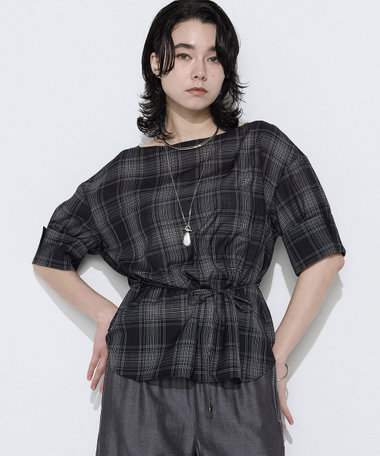 〔 Sサイズ 〕 モノトーンシアーチェック ブラウス