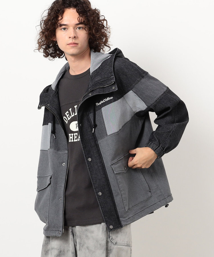 デニム配色マウンテンパーカ（55-01BI01-204）｜パープル&イエロー