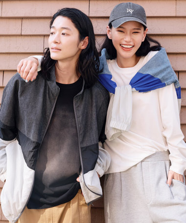 ライトオンスデニム×シアーナイロン切替ブルゾン