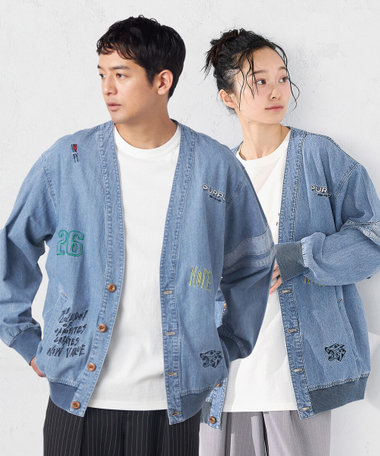 ライトオンスデニム 刺繍カーディガン