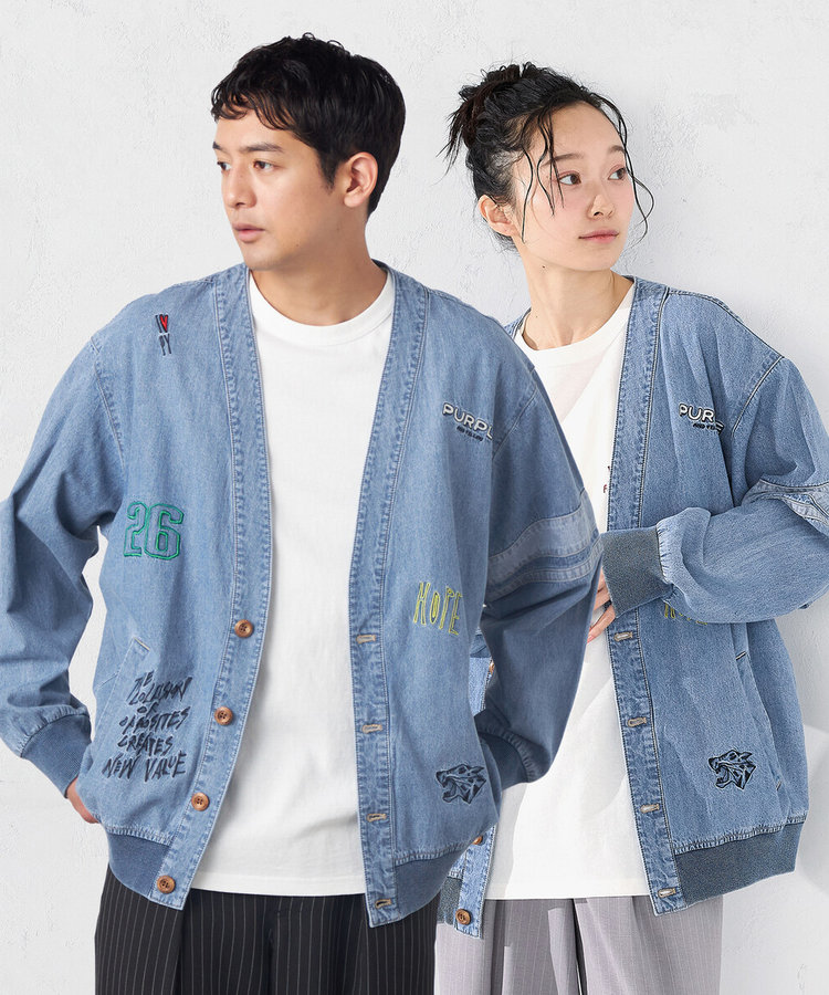 ライトオンスデニム 刺繍カーディガン