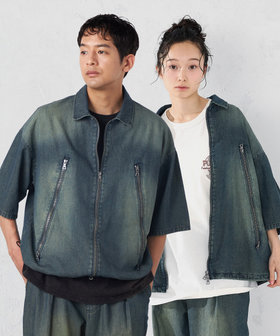ライトオンスデニム ジップポケット 半袖ブルゾン