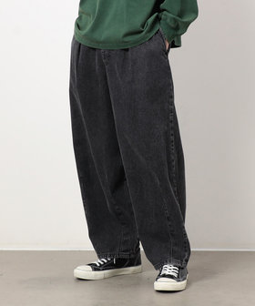 硫化染めデニム／インディゴデニムワイドテーパードパンツ